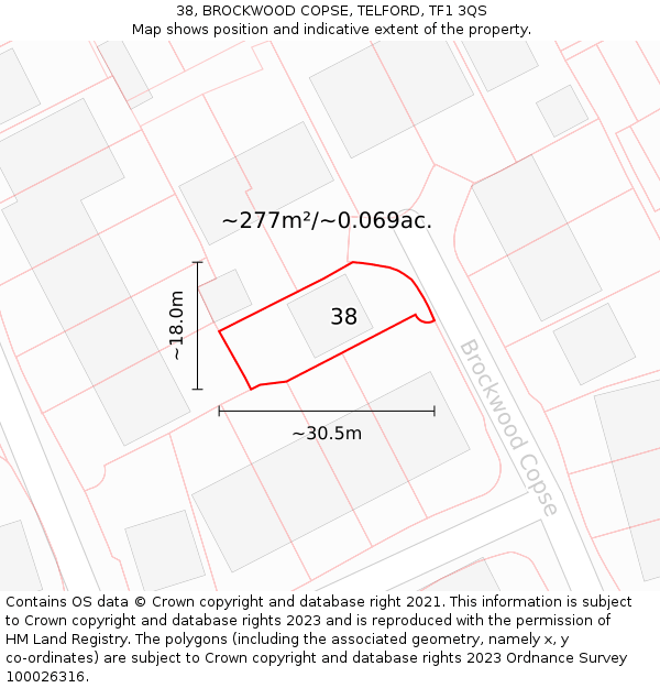 38, BROCKWOOD COPSE, TELFORD, TF1 3QS: Plot and title map