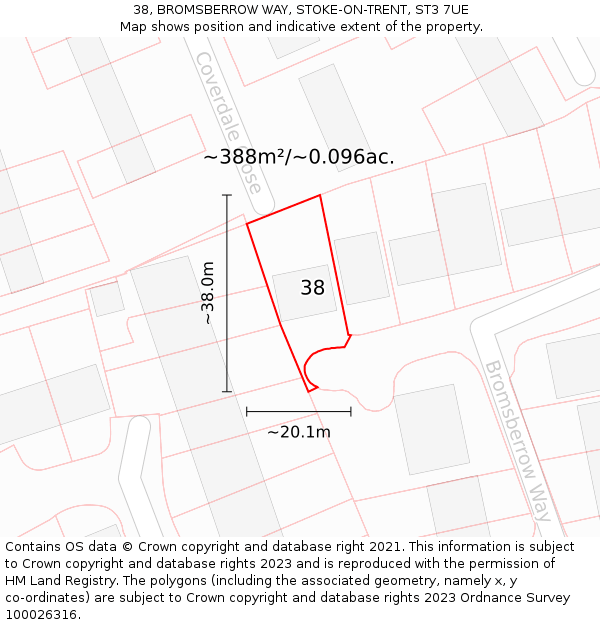 38, BROMSBERROW WAY, STOKE-ON-TRENT, ST3 7UE: Plot and title map