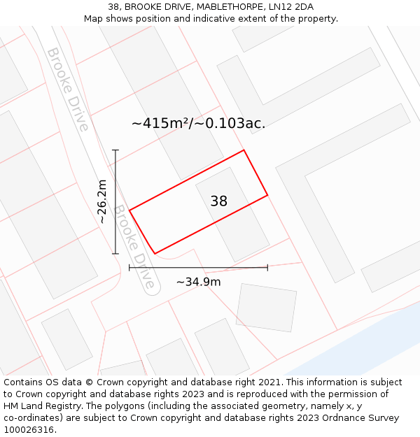 38, BROOKE DRIVE, MABLETHORPE, LN12 2DA: Plot and title map