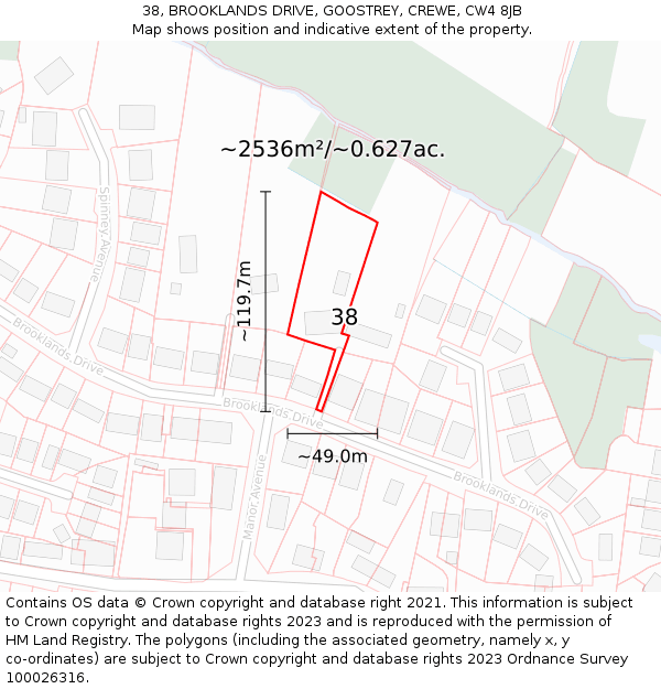 38, BROOKLANDS DRIVE, GOOSTREY, CREWE, CW4 8JB: Plot and title map