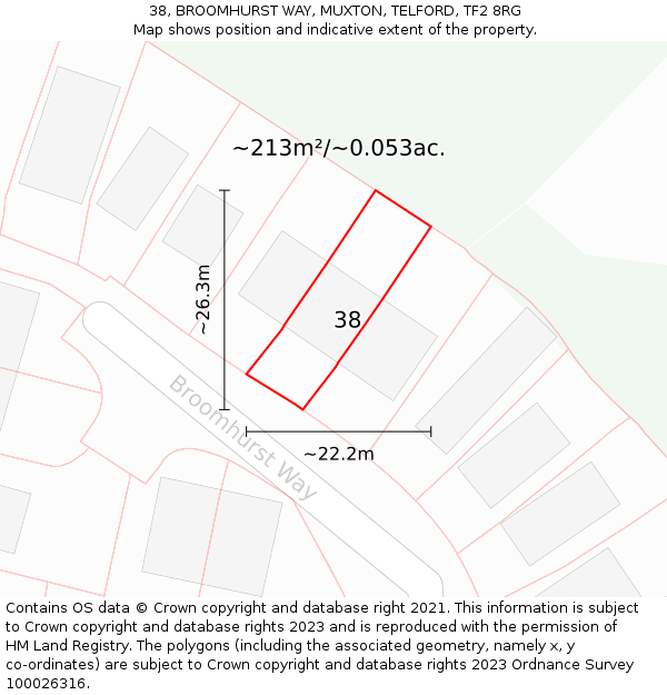 38, BROOMHURST WAY, MUXTON, TELFORD, TF2 8RG: Plot and title map