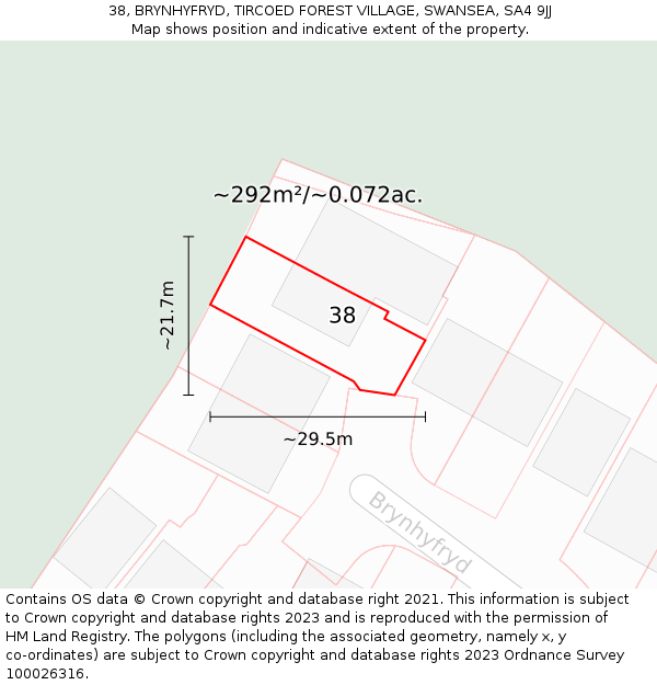 38, BRYNHYFRYD, TIRCOED FOREST VILLAGE, SWANSEA, SA4 9JJ: Plot and title map