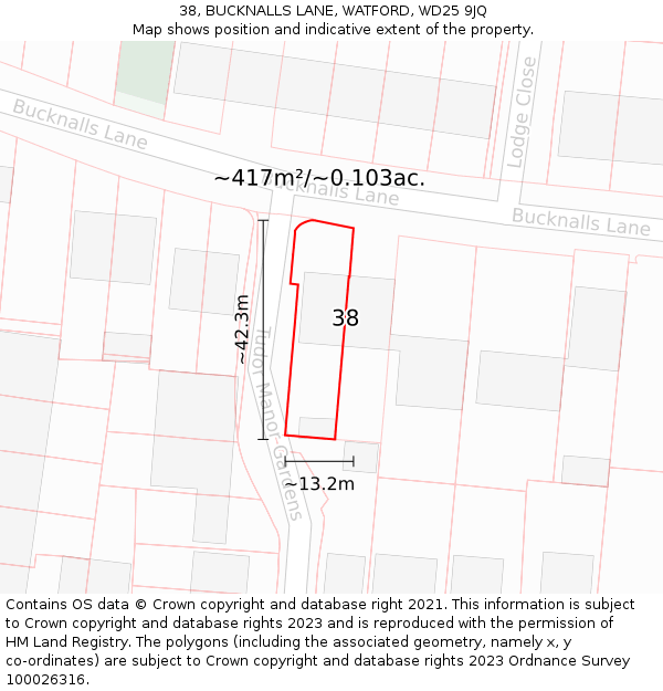 38, BUCKNALLS LANE, WATFORD, WD25 9JQ: Plot and title map