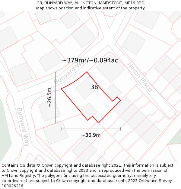 38, BUNYARD WAY, ALLINGTON, MAIDSTONE, ME16 0BD: Plot and title map