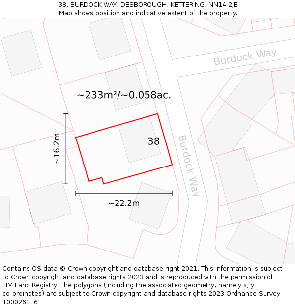 38, BURDOCK WAY, DESBOROUGH, KETTERING, NN14 2JE: Plot and title map