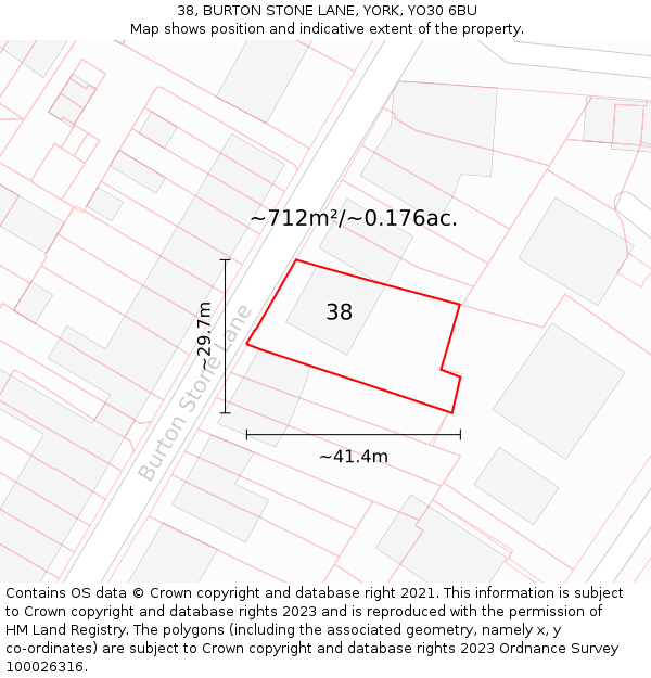 38, BURTON STONE LANE, YORK, YO30 6BU: Plot and title map