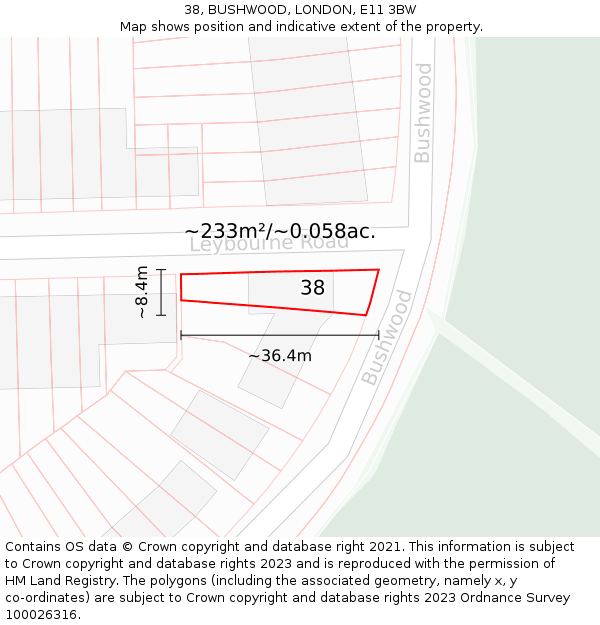 38, BUSHWOOD, LONDON, E11 3BW: Plot and title map