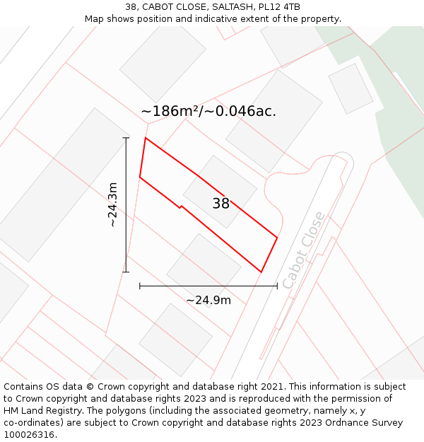 38, CABOT CLOSE, SALTASH, PL12 4TB: Plot and title map