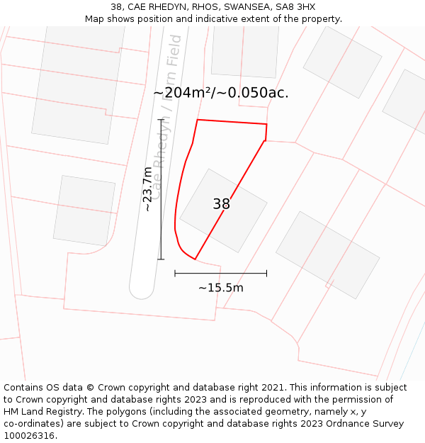 38, CAE RHEDYN, RHOS, SWANSEA, SA8 3HX: Plot and title map