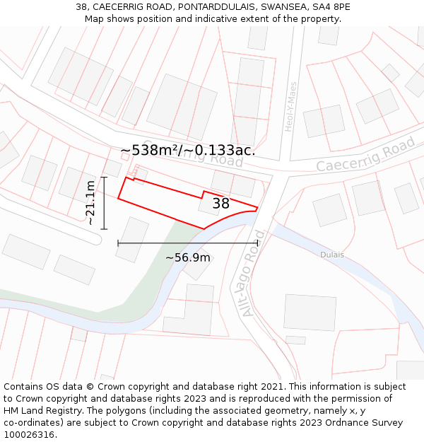 38, CAECERRIG ROAD, PONTARDDULAIS, SWANSEA, SA4 8PE: Plot and title map