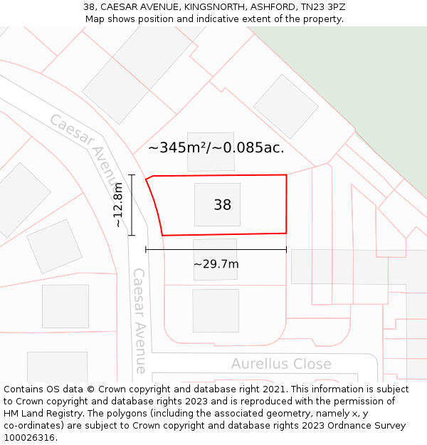 38, CAESAR AVENUE, KINGSNORTH, ASHFORD, TN23 3PZ: Plot and title map