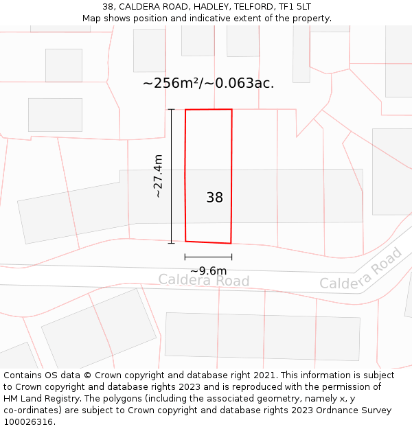 38, CALDERA ROAD, HADLEY, TELFORD, TF1 5LT: Plot and title map