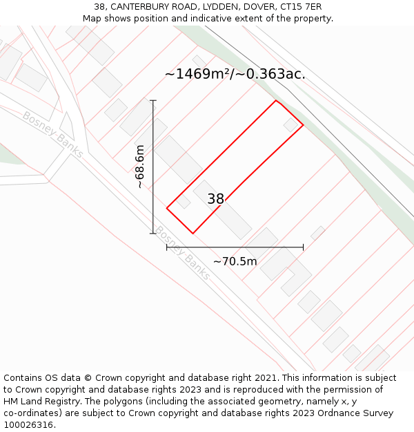 38, CANTERBURY ROAD, LYDDEN, DOVER, CT15 7ER: Plot and title map