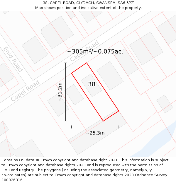 38, CAPEL ROAD, CLYDACH, SWANSEA, SA6 5PZ: Plot and title map