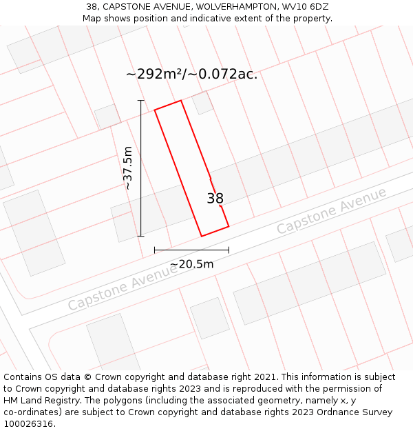 38, CAPSTONE AVENUE, WOLVERHAMPTON, WV10 6DZ: Plot and title map