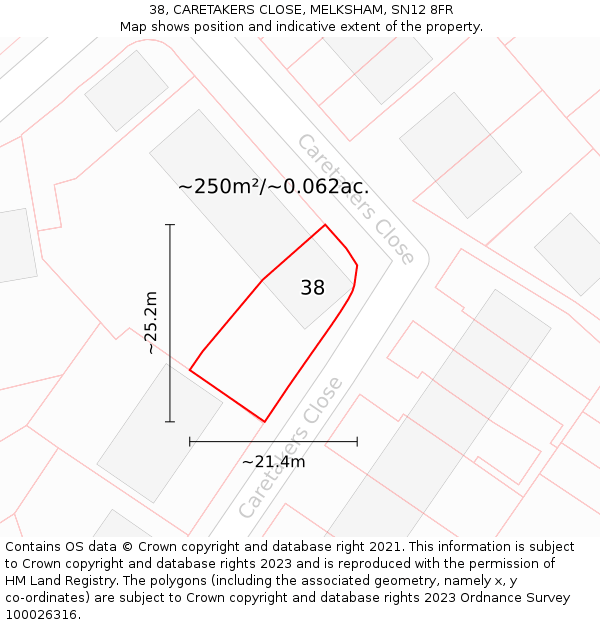 38, CARETAKERS CLOSE, MELKSHAM, SN12 8FR: Plot and title map