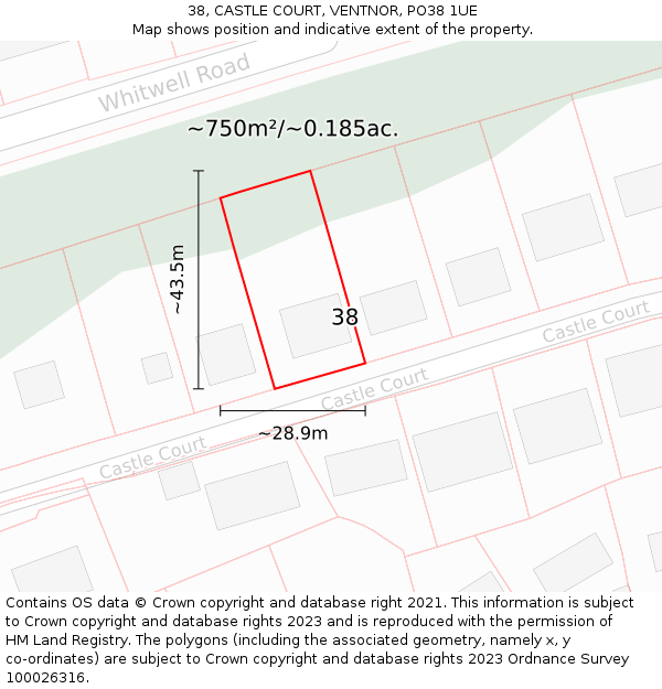 38, CASTLE COURT, VENTNOR, PO38 1UE: Plot and title map