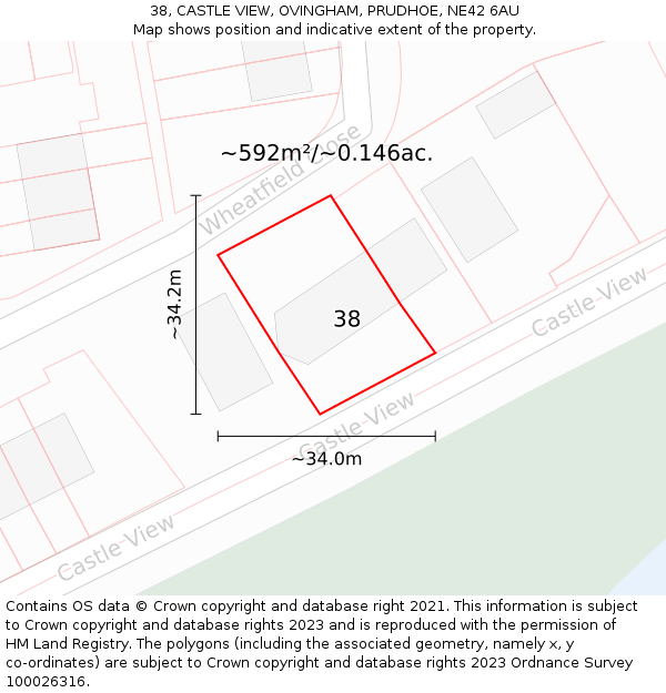 38, CASTLE VIEW, OVINGHAM, PRUDHOE, NE42 6AU: Plot and title map