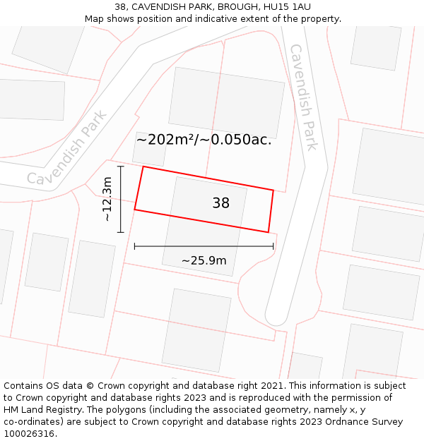38, CAVENDISH PARK, BROUGH, HU15 1AU: Plot and title map