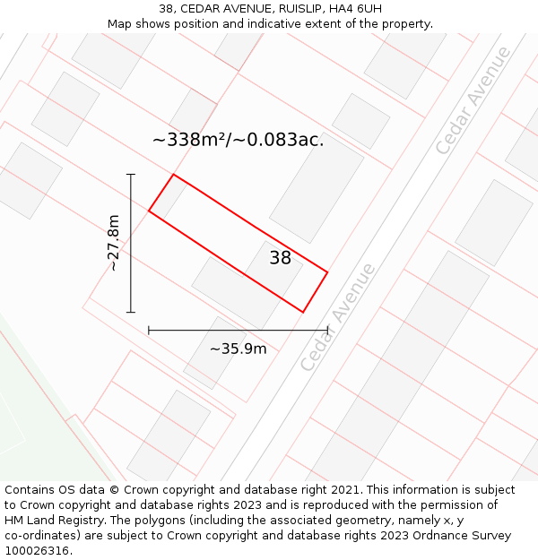 38, CEDAR AVENUE, RUISLIP, HA4 6UH: Plot and title map