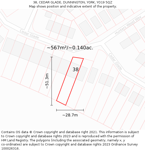 38, CEDAR GLADE, DUNNINGTON, YORK, YO19 5QZ: Plot and title map