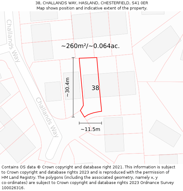 38, CHALLANDS WAY, HASLAND, CHESTERFIELD, S41 0ER: Plot and title map