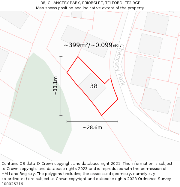 38, CHANCERY PARK, PRIORSLEE, TELFORD, TF2 9GP: Plot and title map