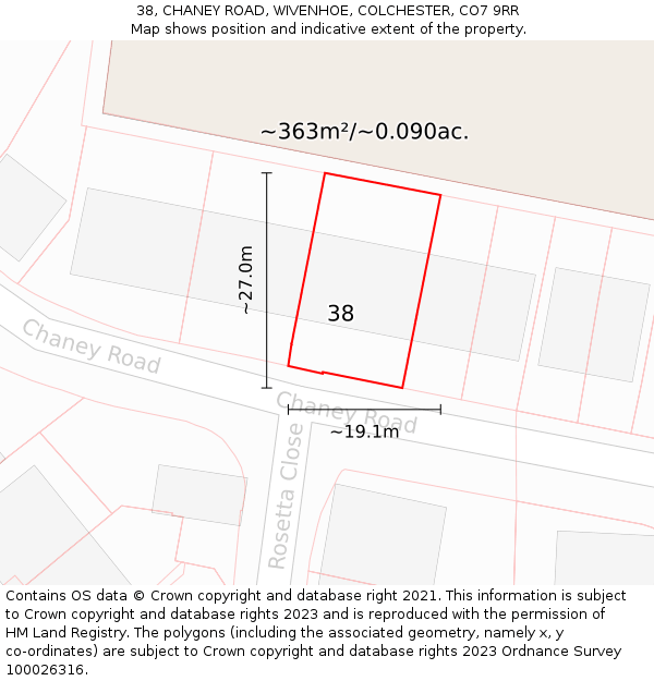 38, CHANEY ROAD, WIVENHOE, COLCHESTER, CO7 9RR: Plot and title map