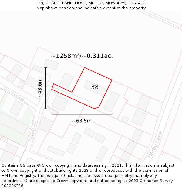 38, CHAPEL LANE, HOSE, MELTON MOWBRAY, LE14 4JG: Plot and title map