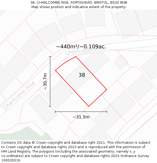 38, CHARLCOMBE RISE, PORTISHEAD, BRISTOL, BS20 8NB: Plot and title map