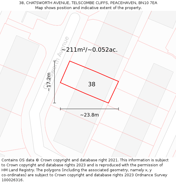 38, CHATSWORTH AVENUE, TELSCOMBE CLIFFS, PEACEHAVEN, BN10 7EA: Plot and title map