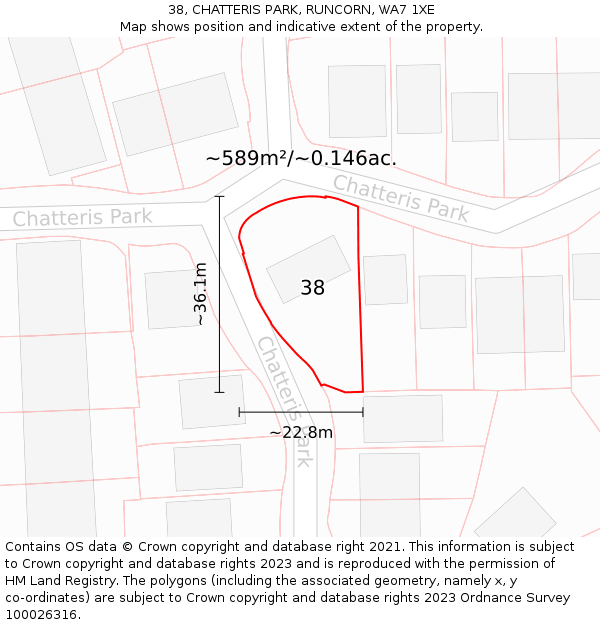 38, CHATTERIS PARK, RUNCORN, WA7 1XE: Plot and title map