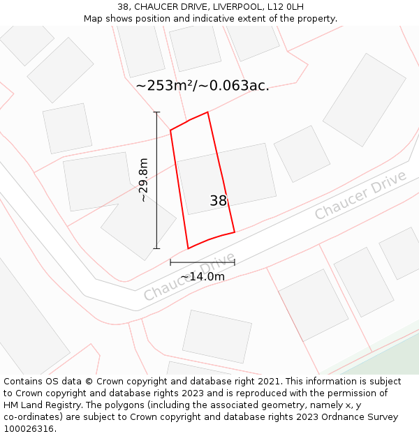 38, CHAUCER DRIVE, LIVERPOOL, L12 0LH: Plot and title map