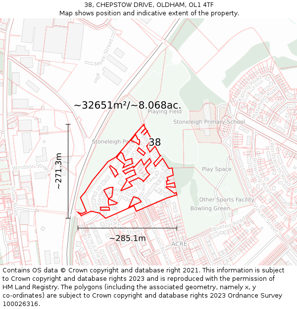 38, CHEPSTOW DRIVE, OLDHAM, OL1 4TF: Plot and title map