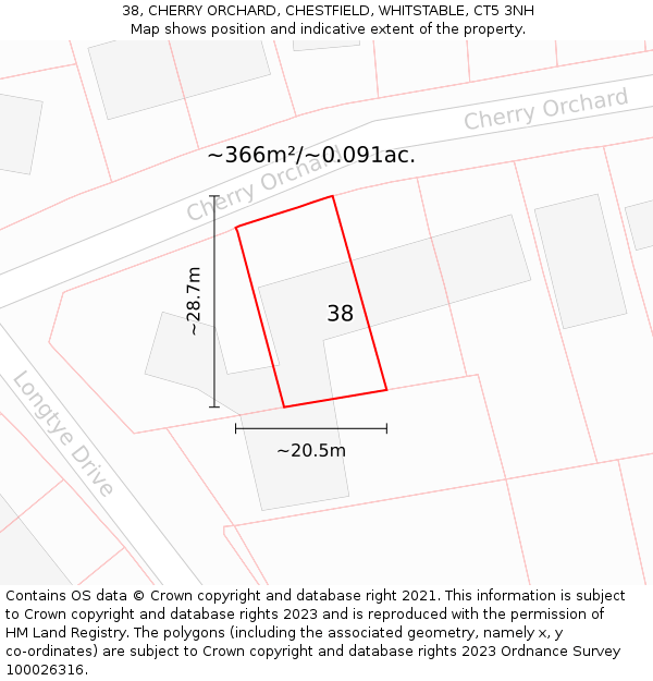 38, CHERRY ORCHARD, CHESTFIELD, WHITSTABLE, CT5 3NH: Plot and title map