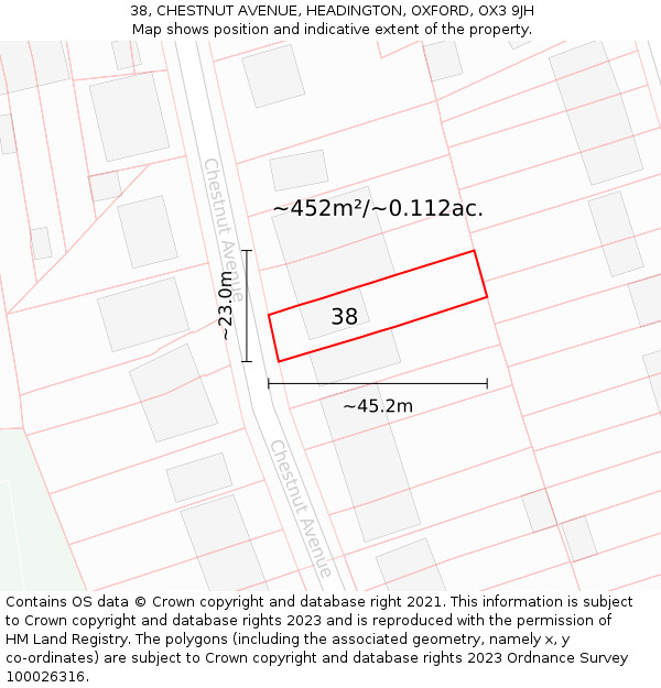 38, CHESTNUT AVENUE, HEADINGTON, OXFORD, OX3 9JH: Plot and title map