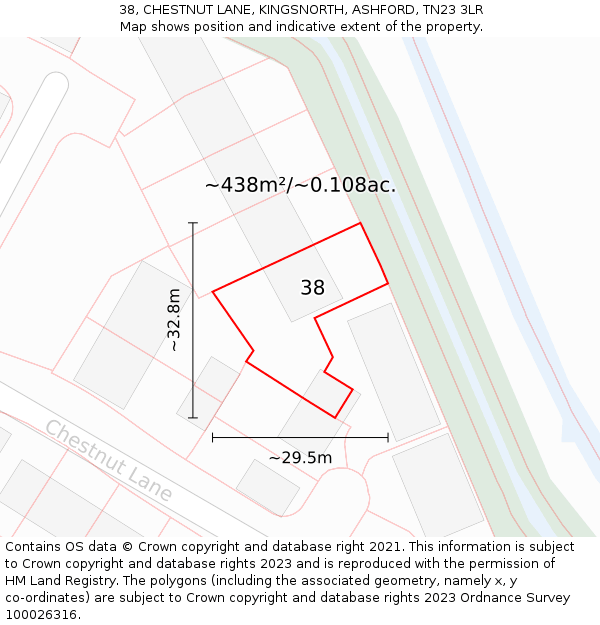 38, CHESTNUT LANE, KINGSNORTH, ASHFORD, TN23 3LR: Plot and title map