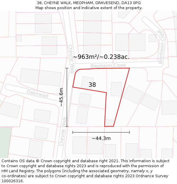 38, CHEYNE WALK, MEOPHAM, GRAVESEND, DA13 0PG: Plot and title map