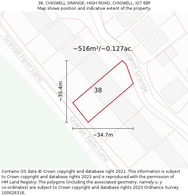 38, CHIGWELL GRANGE, HIGH ROAD, CHIGWELL, IG7 6BF: Plot and title map