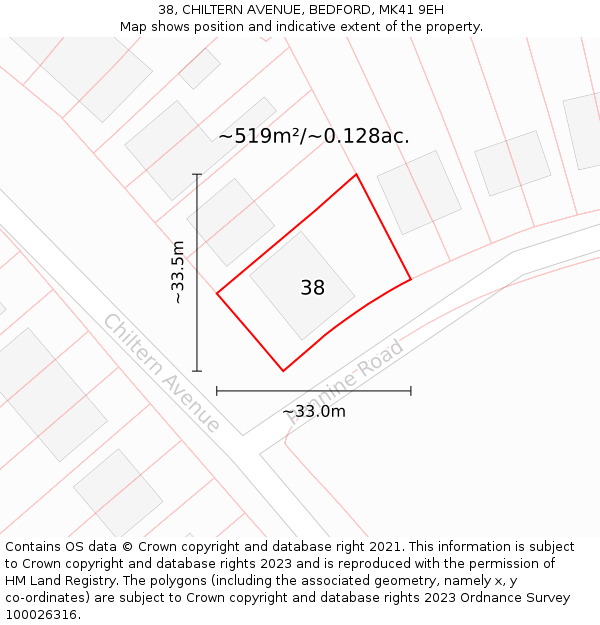 38, CHILTERN AVENUE, BEDFORD, MK41 9EH: Plot and title map