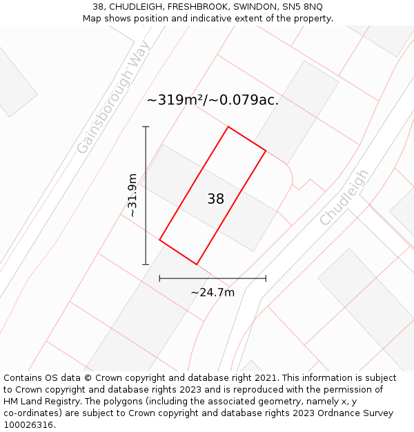 38, CHUDLEIGH, FRESHBROOK, SWINDON, SN5 8NQ: Plot and title map