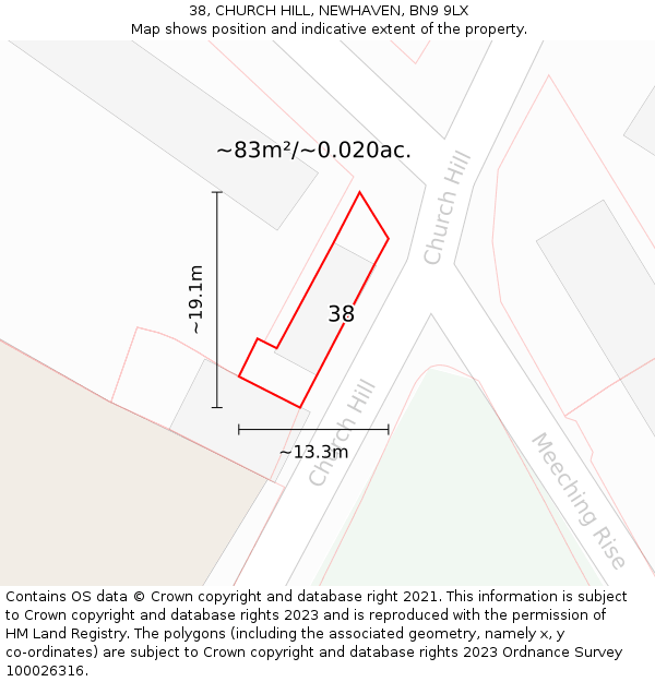 38, CHURCH HILL, NEWHAVEN, BN9 9LX: Plot and title map