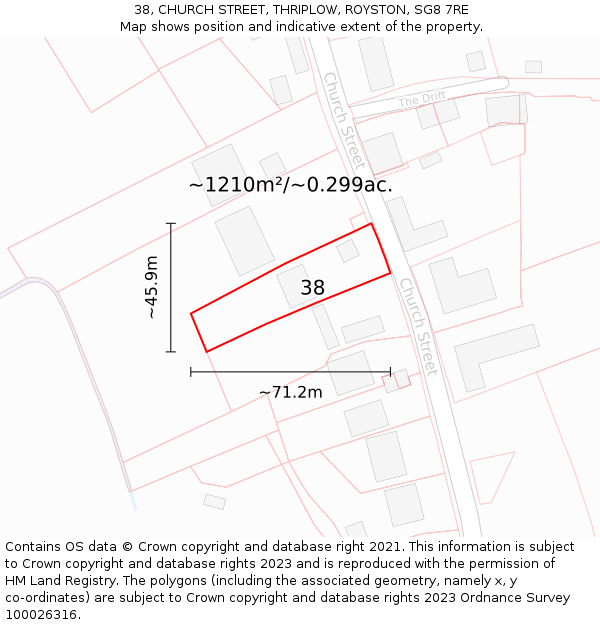 38, CHURCH STREET, THRIPLOW, ROYSTON, SG8 7RE: Plot and title map