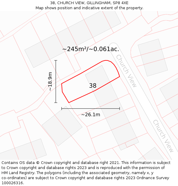 38, CHURCH VIEW, GILLINGHAM, SP8 4XE: Plot and title map