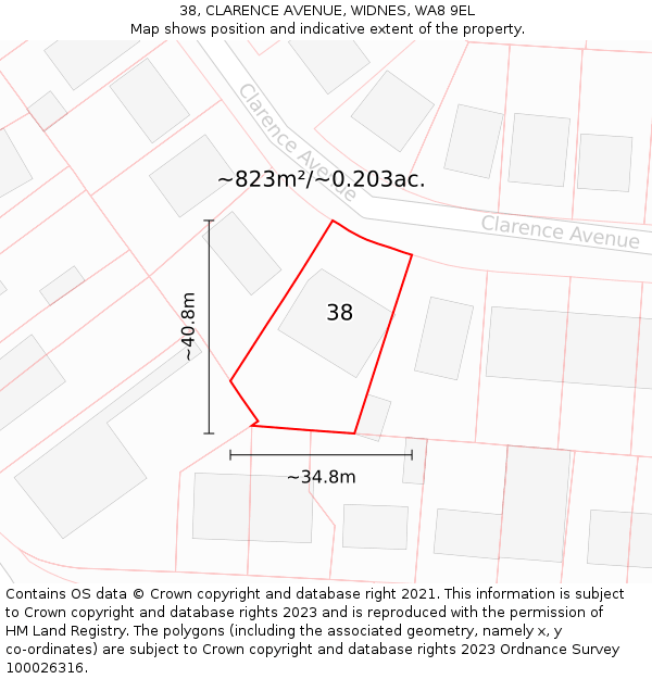 38, CLARENCE AVENUE, WIDNES, WA8 9EL: Plot and title map