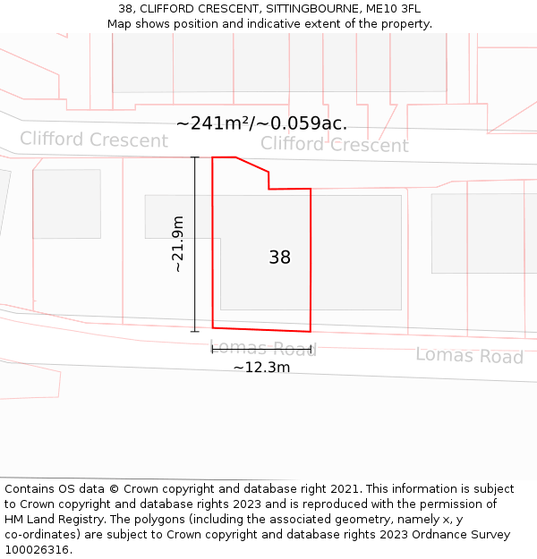 38, CLIFFORD CRESCENT, SITTINGBOURNE, ME10 3FL: Plot and title map