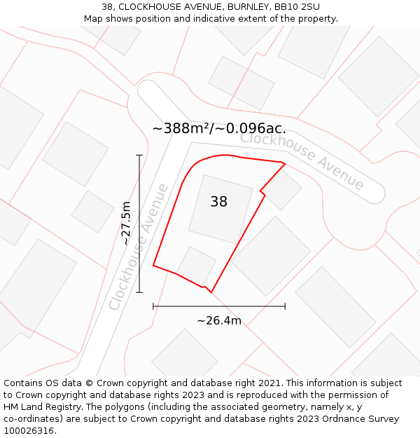 38, CLOCKHOUSE AVENUE, BURNLEY, BB10 2SU: Plot and title map