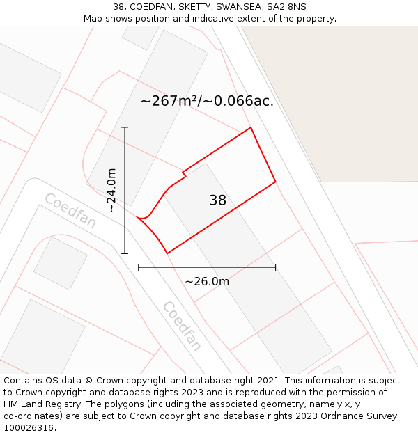 38, COEDFAN, SKETTY, SWANSEA, SA2 8NS: Plot and title map