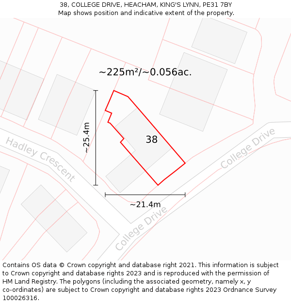 38, COLLEGE DRIVE, HEACHAM, KING'S LYNN, PE31 7BY: Plot and title map