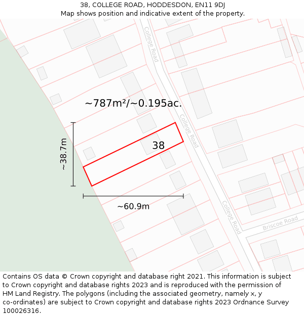 38, COLLEGE ROAD, HODDESDON, EN11 9DJ: Plot and title map